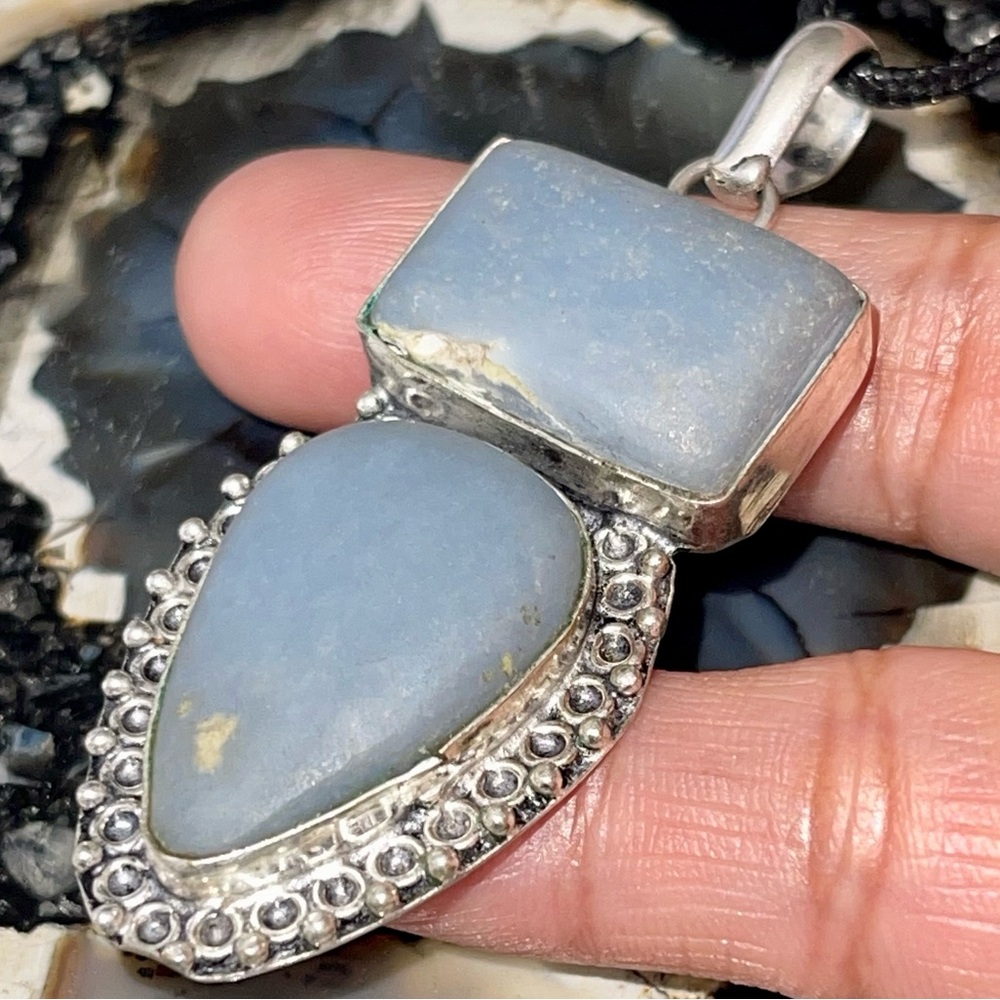 Blue Anhydrite Angelite Pendant 2 1/4”